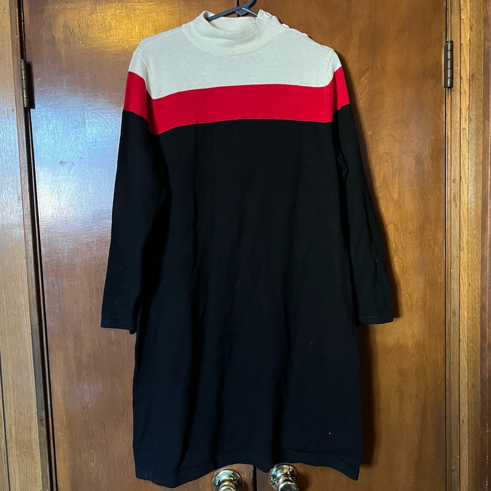 Red and black striped sweater dress